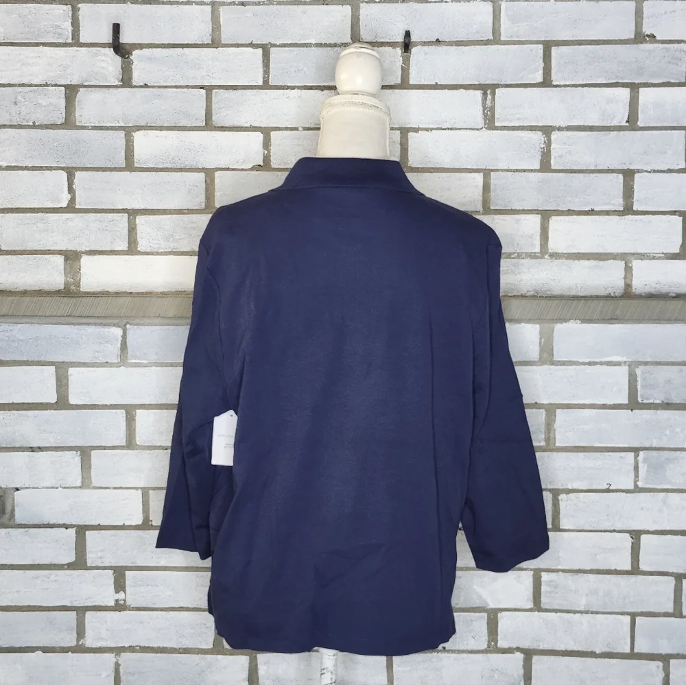 Appleseed's Women’s 3/4 Sleeve Collared Polo Top Petite Sz PXL Blue 100% Cotton - Picture 4 of 12